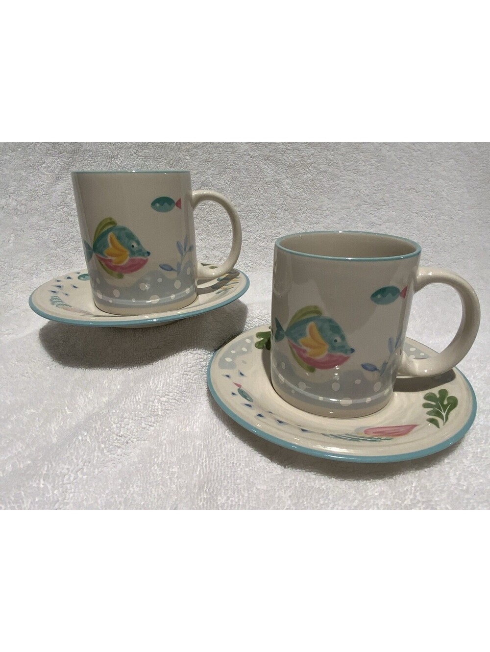 Vintage Set of Two Barrier Reef Studio Nova 12oz. Cups and Saucers